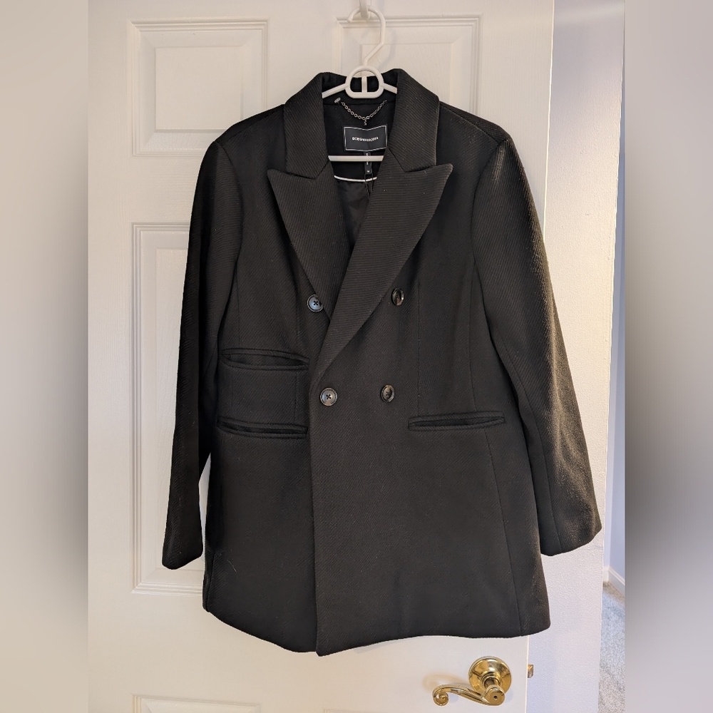 BCBGMAXAZRIA Women's Black Double-Breasted Peacoat Size M